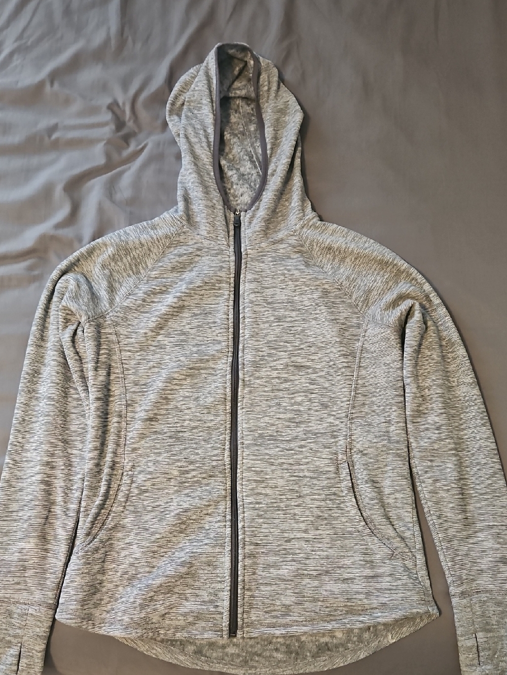 Women's Grey Hooded Full-Zip Sweater Jacket